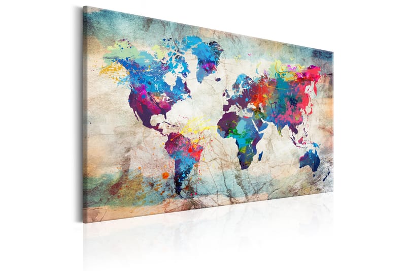 Billede World Map: Colourful Madness 120x80 - Artgeist sp. z o. o. - Boligtilbehør - Billeder & kunst - Billeder på lærred