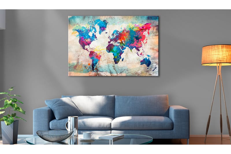 Billede World Map: Colourful Madness 120x80 - Artgeist sp. z o. o. - Boligtilbehør - Billeder & kunst - Billeder på lærred