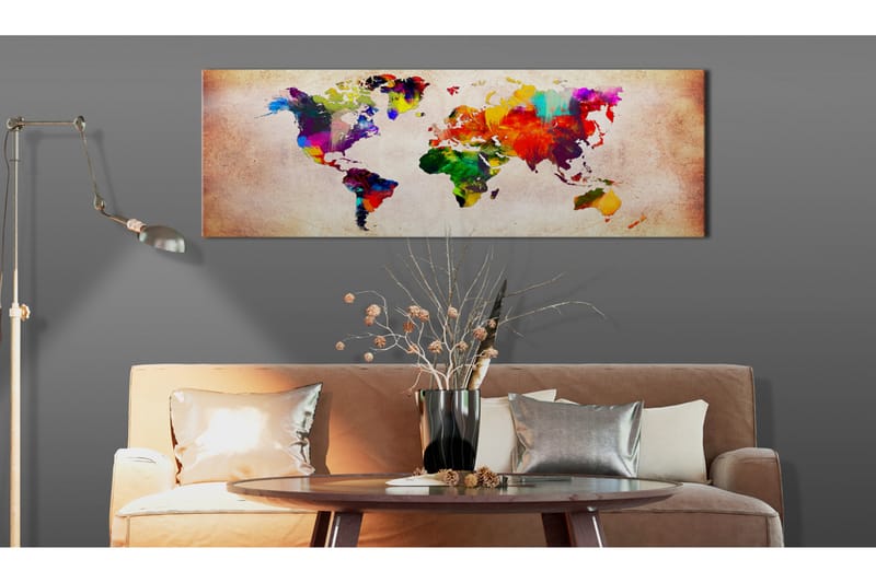 Billede World Map: Colourful Ramble 135x45 - Artgeist sp. z o. o. - Boligtilbehør - Billeder & kunst - Billeder på lærred