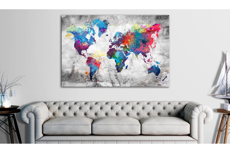 Billede World Map: Grey Style 120x80 - Artgeist sp. z o. o. - Boligtilbehør - Billeder & kunst - Billeder på lærred