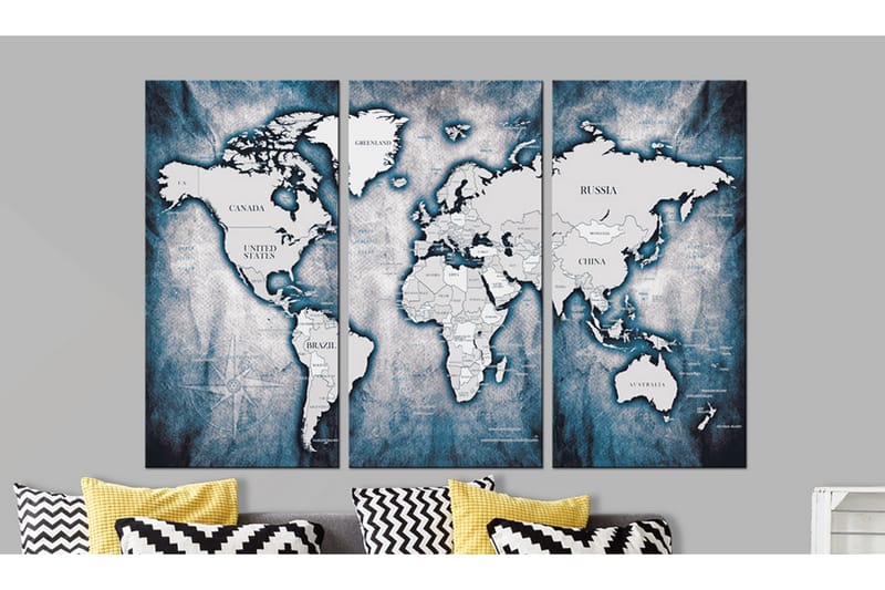 Billede World Map: Ink Triptych 120x80 - Artgeist sp. z o. o. - Boligtilbehør - Billeder & kunst - Billeder på lærred