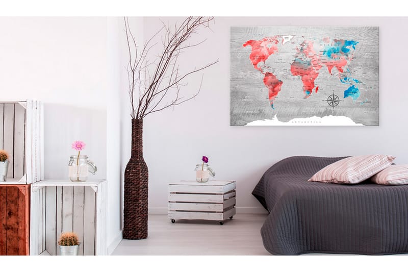 Billede World Map: Red Roam 120x80 - Artgeist sp. z o. o. - Boligtilbehør - Billeder & kunst - Billeder på lærred