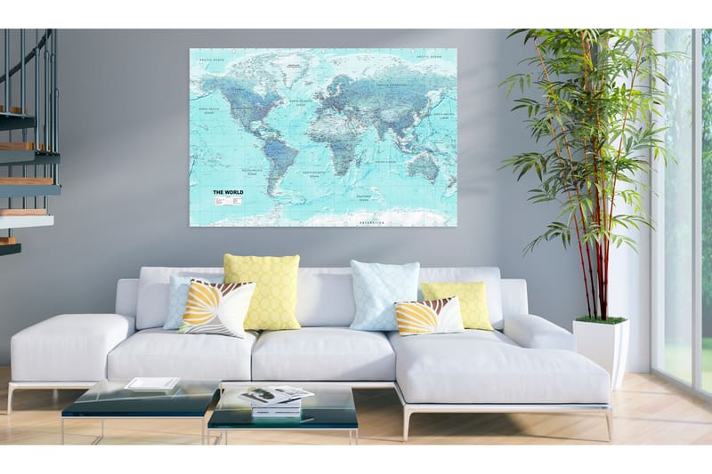 Billede World Map: Sky Blue World 90x60 - Artgeist sp. z o. o. - Boligtilbehør - Billeder & kunst - Billeder på lærred