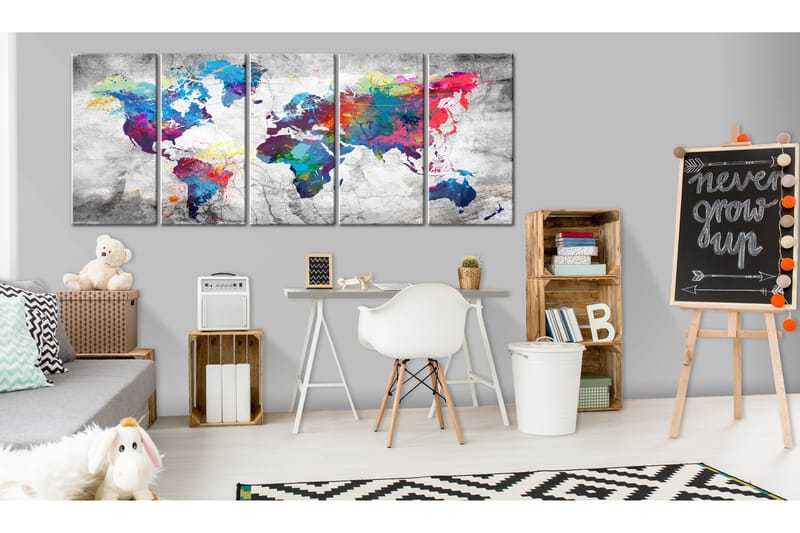 Billede World Map: Spilt Paint 200x80 - Artgeist sp. z o. o. - Boligtilbehør - Billeder & kunst - Billeder på lærred