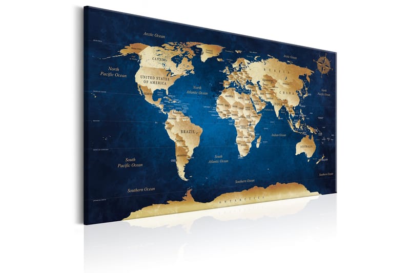 Billede World Map: The Dark Blue Depths 120x80 - Artgeist sp. z o. o. - Boligtilbehør - Billeder & kunst - Billeder på lærred