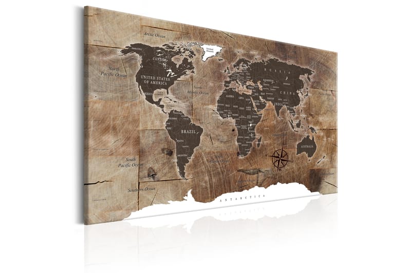 Billede World Map: Wooden Mosaic 120x80 - Artgeist sp. z o. o. - Boligtilbehør - Billeder & kunst - Billeder på lærred