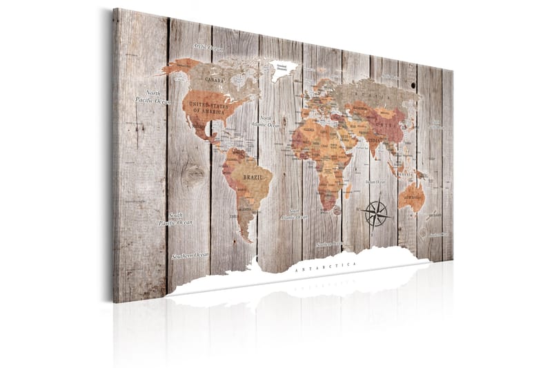 Billede World Map: Wooden Stories 120x80 - Artgeist sp. z o. o. - Boligtilbehør - Billeder & kunst - Billeder på lærred