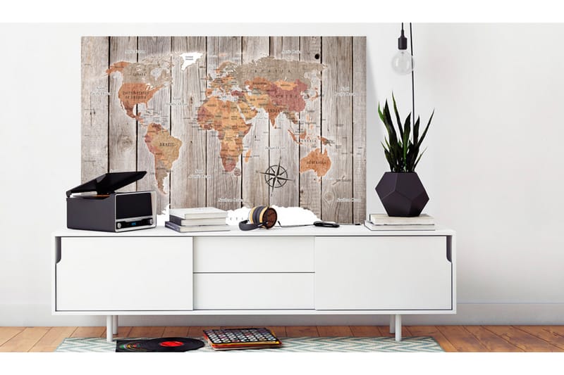 Billede World Map: Wooden Stories 120x80 - Artgeist sp. z o. o. - Boligtilbehør - Billeder & kunst - Billeder på lærred