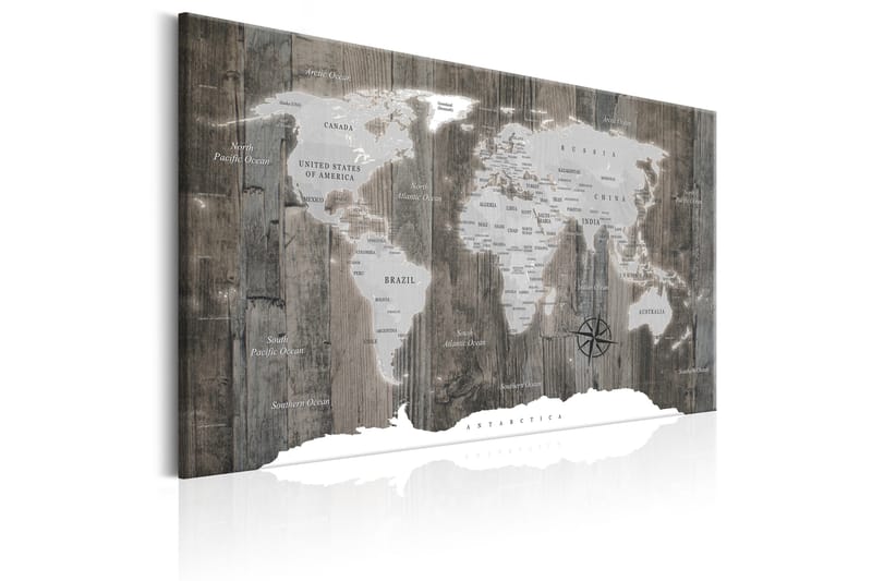 Billede World Map: Wooden World 120x80 - Artgeist sp. z o. o. - Boligtilbehør - Billeder & kunst - Billeder på lærred