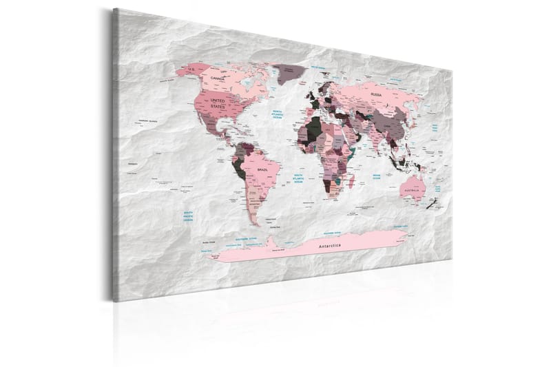 Billede World Map: Pink Continents 90x60 - Artgeist sp. z o. o. - Boligtilbehør - Billeder & kunst - Billeder på lærred