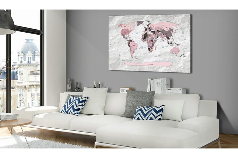 Billede World Map: Pink Continents 90x60 - Artgeist sp. z o. o. - Boligtilbehør - Billeder & kunst - Billeder på lærred