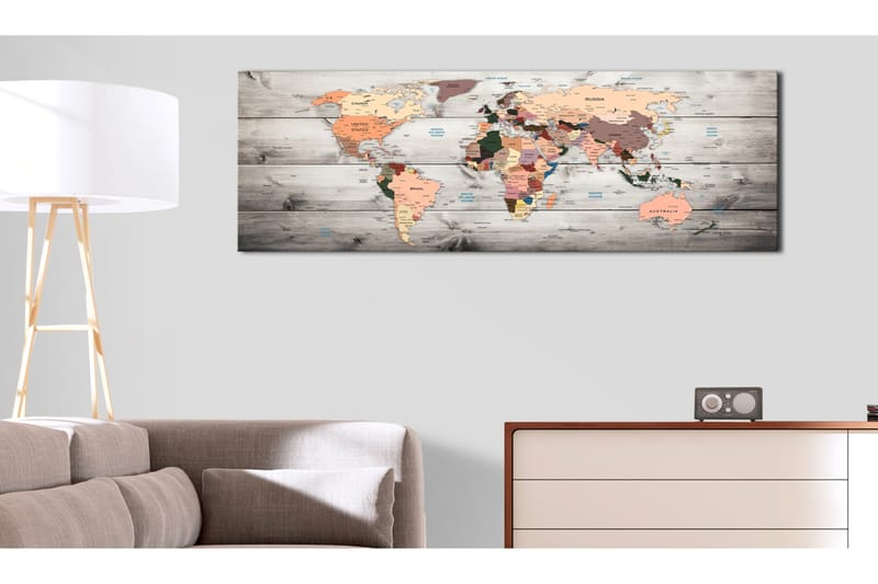 Billede World Maps: Wooden Travels 135x45 - Artgeist sp. z o. o. - Boligtilbehør - Billeder & kunst - Billeder på lærred