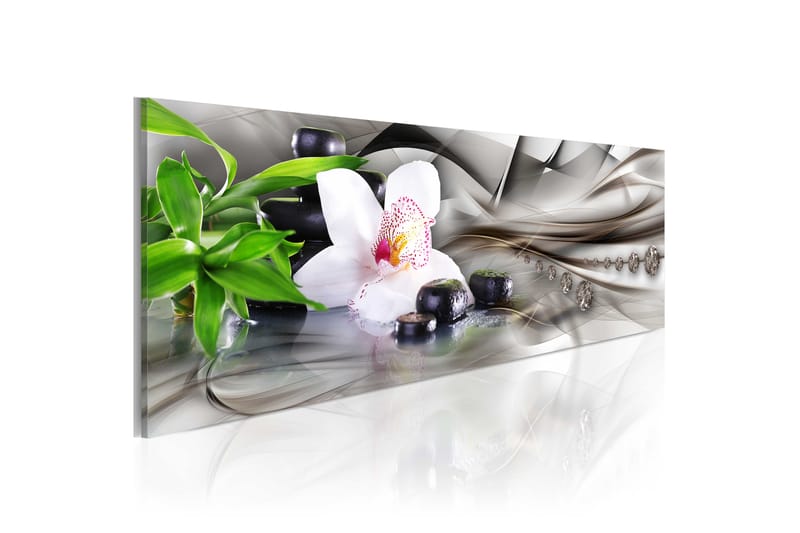 Billede Zen Composition Bamboo Orchid And Stones 135x45 - Artgeist sp. z o. o. - Boligtilbehør - Billeder & kunst - Billeder på lærred