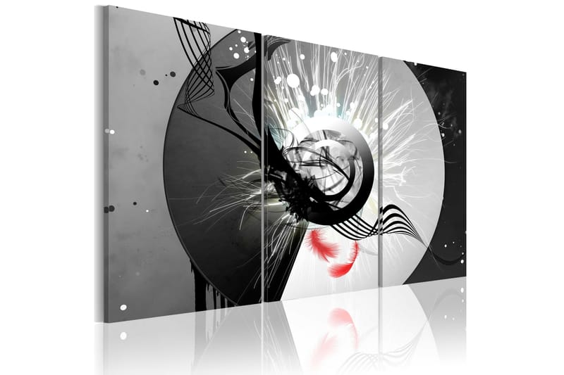 Maleri Metalcirkel & rød fjer 90x60 - Artgeist sp. z o. o. - Boligtilbehør - Billeder & kunst - Billeder på lærred