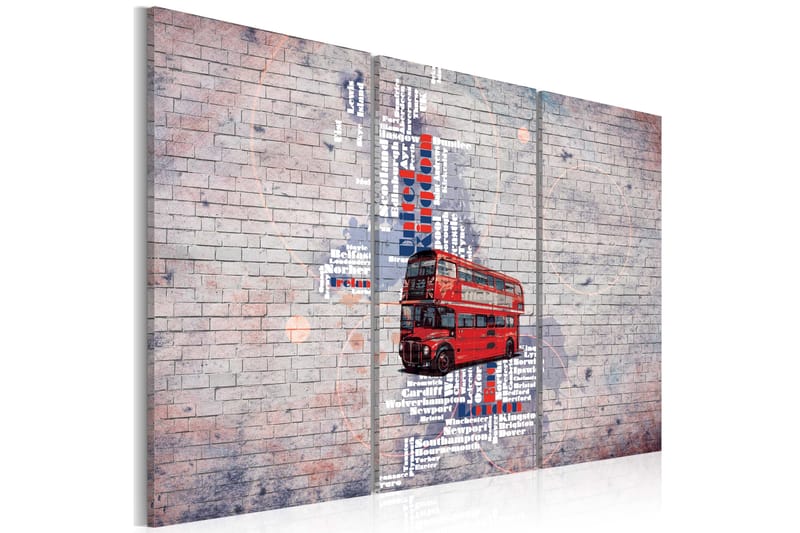 Maleri rundt i England af Routemaster Triptych 90x60 - Artgeist sp. z o. o. - Boligtilbehør - Billeder & kunst - Billeder på lærred