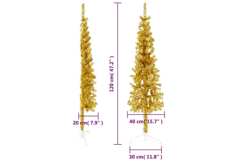 beBasic kunstigt halvt juletræ med juletræsfod 120 cm smalt guldfarvet - Boligtilbehør - Julepynt & højtidsdekorationer - Juelpynt og juledekoration - Plastik juletræ