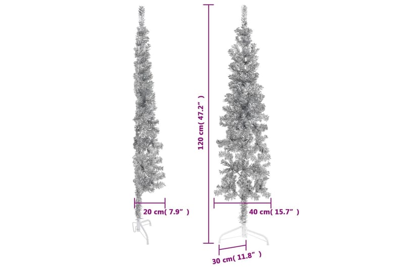 beBasic kunstigt halvt juletræ med juletræsfod 120 cm smalt sølvfarvet - Boligtilbehør - Julepynt & højtidsdekorationer - Juelpynt og juledekoration - Plastik juletræ