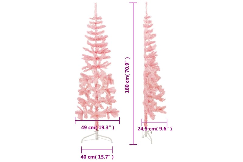 beBasic kunstigt halvt juletræ med juletræsfod 180 cm smalt pink - Boligtilbehør - Julepynt & højtidsdekorationer - Juelpynt og juledekoration - Plastik juletræ