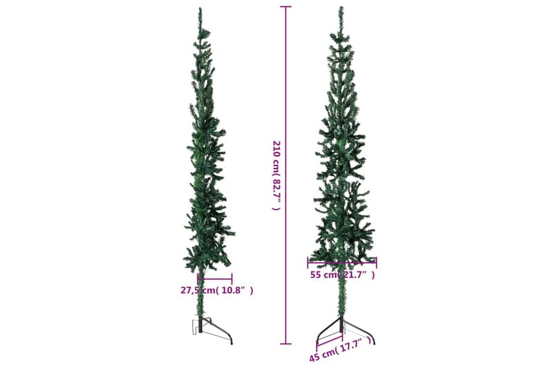 beBasic kunstigt halvt juletræ med juletræsfod 210 cm smalt grøn - Boligtilbehør - Julepynt & højtidsdekorationer - Juelpynt og juledekoration - Plastik juletræ