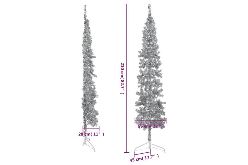 beBasic kunstigt halvt juletræ med juletræsfod 210 cm smalt sølvfarvet - Boligtilbehør - Julepynt & højtidsdekorationer - Juelpynt og juledekoration - Plastik juletræ