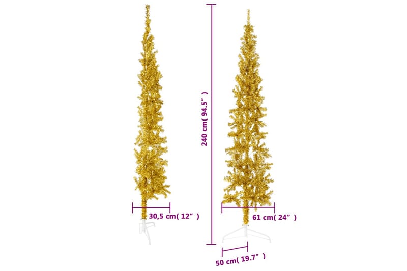 beBasic kunstigt halvt juletræ med juletræsfod 240 cm smalt guldfarvet - Boligtilbehør - Julepynt & højtidsdekorationer - Juelpynt og juledekoration - Plastik juletræ