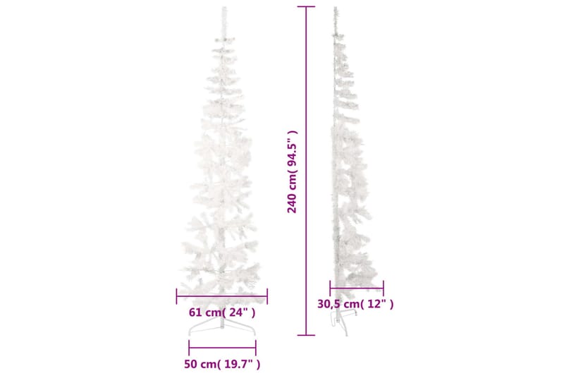 beBasic kunstigt halvt juletræ med juletræsfod 240 cm smalt hvid - Boligtilbehør - Julepynt & højtidsdekorationer - Juelpynt og juledekoration - Plastik juletræ