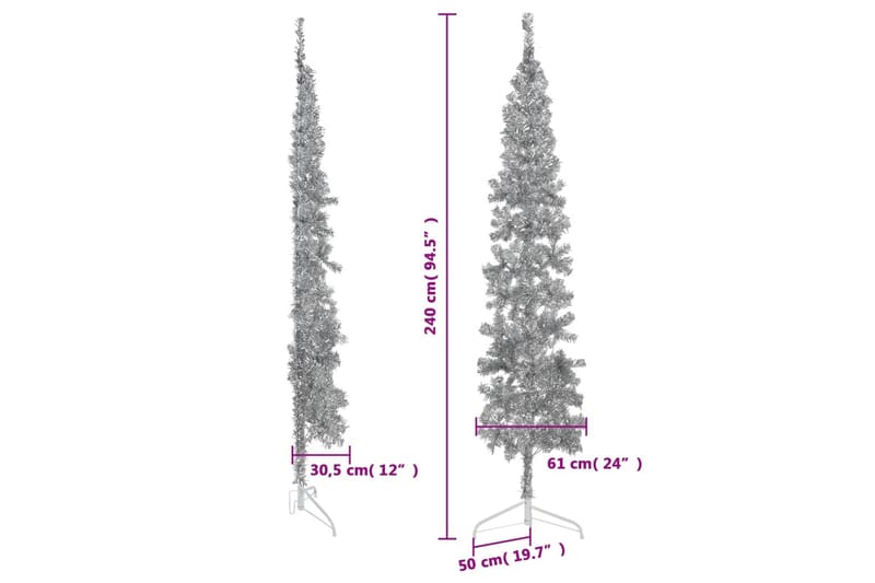 beBasic kunstigt halvt juletræ med juletræsfod 240 cm smalt sølvfarvet - Boligtilbehør - Julepynt & højtidsdekorationer - Juelpynt og juledekoration - Plastik juletræ