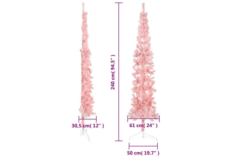 beBasic kunstigt halvt juletræ med juletræsfod 240 cm smalt pink - Boligtilbehør - Julepynt & højtidsdekorationer - Juelpynt og juledekoration - Plastik juletræ