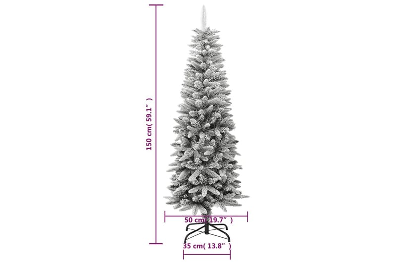 beBasic kunstigt smalt juletræ med sne 150 cm PVC og PE - Plastik juletræ