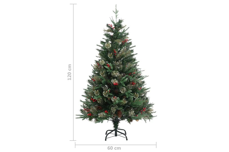 juletræ med LED-lys og grankogler 120 cm PVC & PE grøn - Plastik juletræ