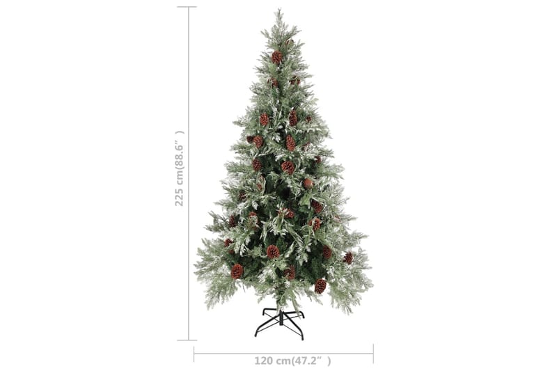 juletræ med LED-lys og grankogler 225 cm PVC & PE - Plastik juletræ