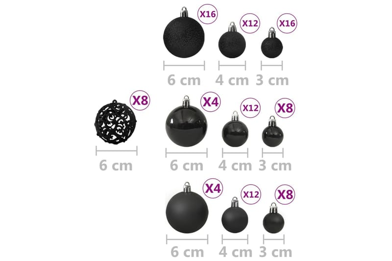 julekuglesæt 100 stk. sort - Sort - Boligtilbehør - Julepynt & højtidsdekorationer - Juelpynt og juledekoration - Plastik juletræ