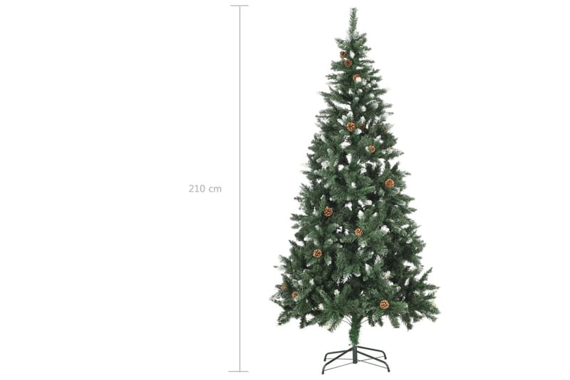 kunstigt juletræ med LED-lys + kuglesæt og grankogler 210 cm - Plastik juletræ