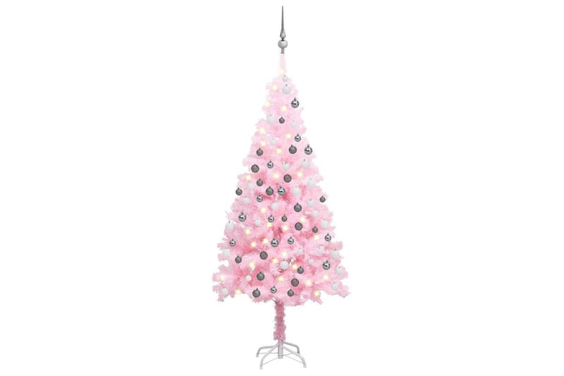 kunstigt juletræ med LED-lys og kuglesæt 120 cm PVC pink - Boligtilbehør - Julepynt & højtidsdekorationer - Juelpynt og juledekoration - Plastik juletræ