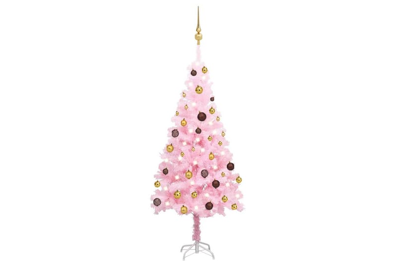 kunstigt juletræ med LED-lys og kuglesæt 120 cm PVC pink - Boligtilbehør - Julepynt & højtidsdekorationer - Juelpynt og juledekoration - Plastik juletræ