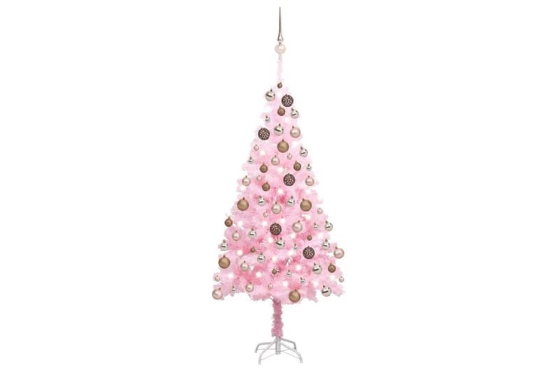 kunstigt juletræ med LED-lys og kuglesæt 180 cm PVC pink - Boligtilbehør - Julepynt & højtidsdekorationer - Juelpynt og juledekoration - Plastik juletræ