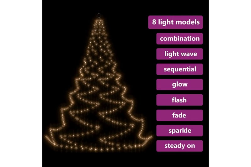 LED-juletræ til væg med metalkrog 720 LED'er 5 m varm hvid - Hvid - Boligtilbehør - Julepynt & højtidsdekorationer - Juelpynt og juledekoration - Plastik juletræ