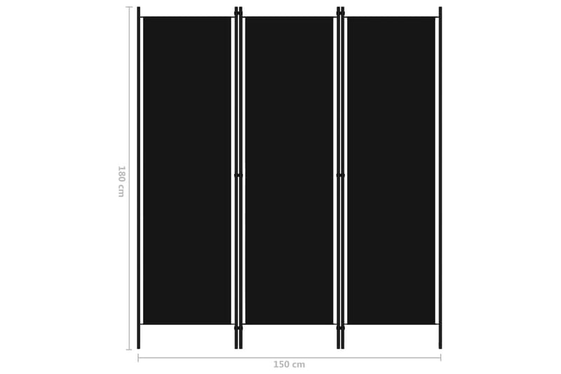 3-Panels Rumdeler 150 x 180 cm Sort - Boligtilbehør - Rumdelere - Skærmvæg