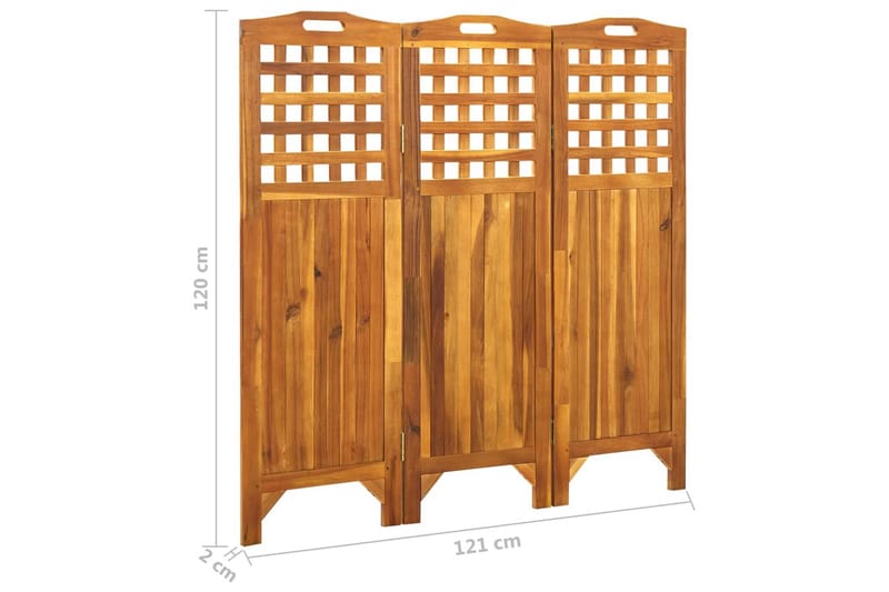 3-panels rumdeler 121x2x120 cm massivt akacietræ - Brun - Boligtilbehør - Rumdelere - Skærmvæg