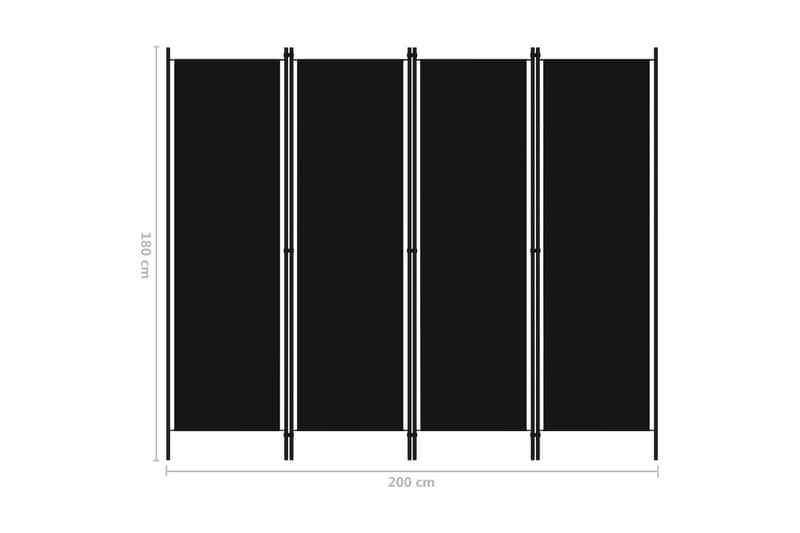 4-Panels Rumdeler 200 x 180 cm Sort - Boligtilbehør - Rumdelere - Skærmvæg