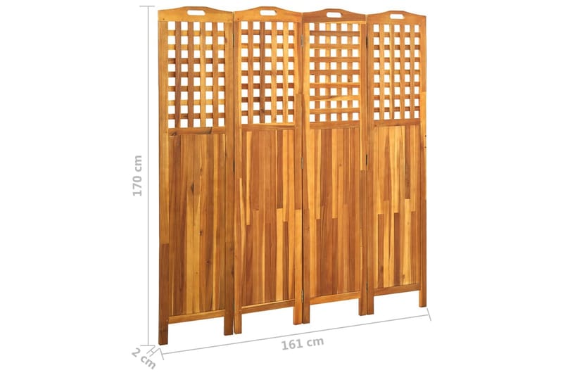 4-panels rumdeler 161x2x170 cm massivt akacietræ - Brun - Boligtilbehør - Rumdelere - Skærmvæg