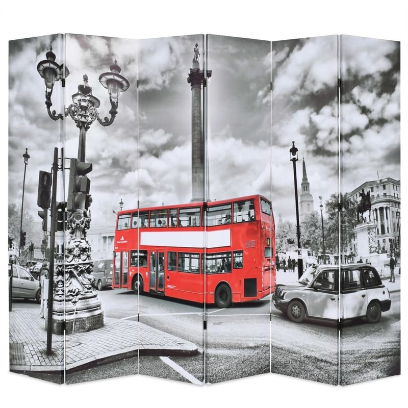 Foldbar Rumdeler 228 X 170 Cm London Bus Sort Og Hvid - Flerfarvet - Boligtilbehør - Rumdelere - Foldeskærm