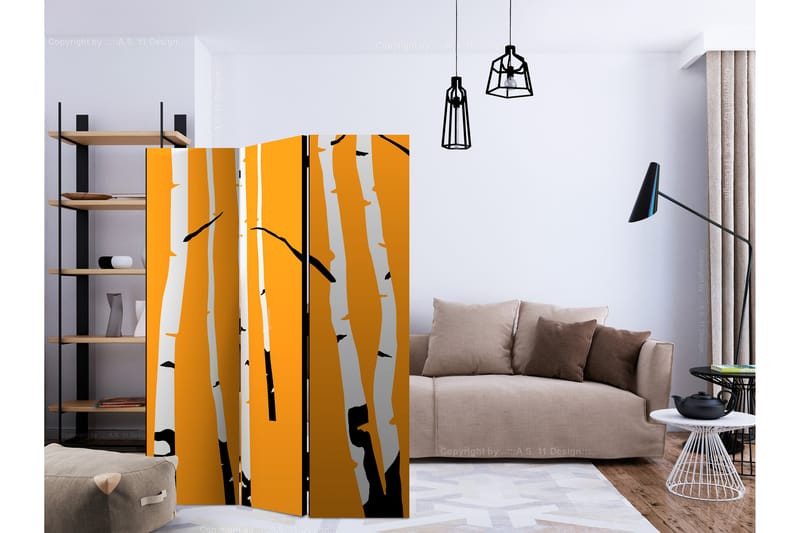 Rumdeler Birches on the Orange Background 135x172 cm - Artgeist sp. z o. o. - Boligtilbehør - Rumdelere - Foldeskærm