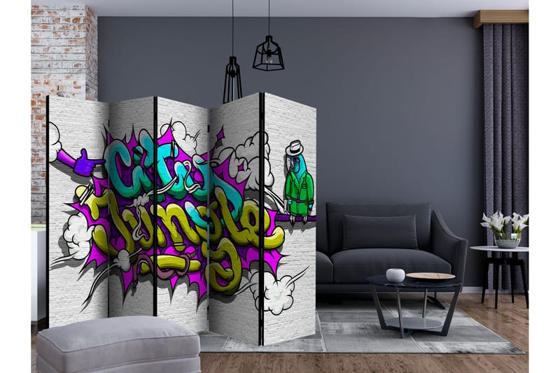 Rumdeler - City Jungle - graffiti II 225x172 - Artgeist sp. z o. o. - Boligtilbehør - Rumdelere - Foldeskærm