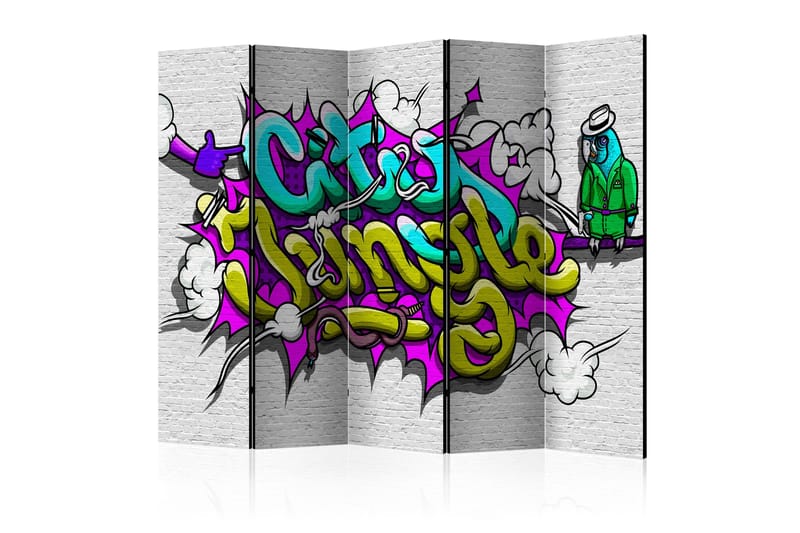 Rumdeler - City Jungle - graffiti II 225x172 - Artgeist sp. z o. o. - Boligtilbehør - Rumdelere - Foldeskærm