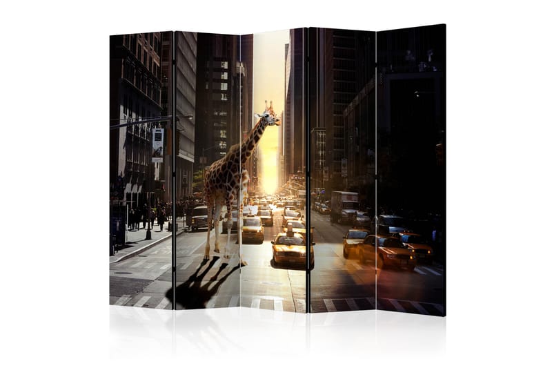 Rumdeler Giraffe in the Big City II 225x172 cm - Artgeist sp. z o. o. - Boligtilbehør - Rumdelere - Foldeskærm