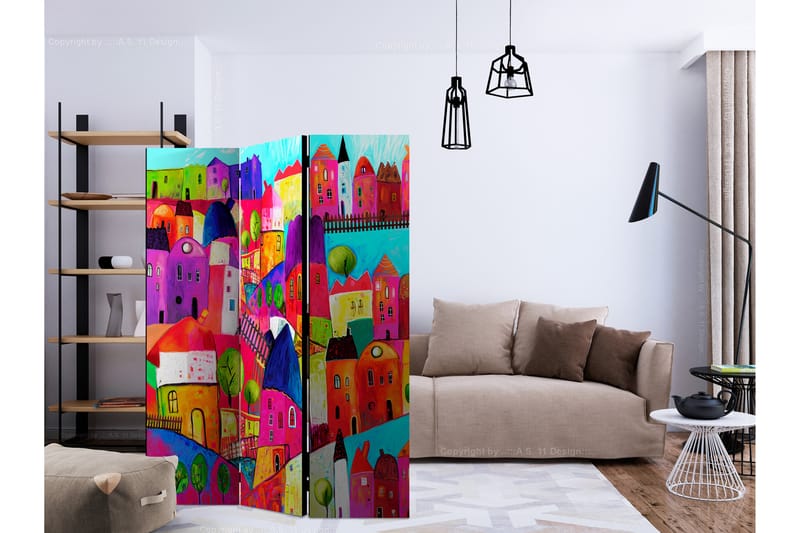 Rumdeler Rainbow-Hued Town 135x172 cm - Artgeist sp. z o. o. - Boligtilbehør - Rumdelere - Foldeskærm