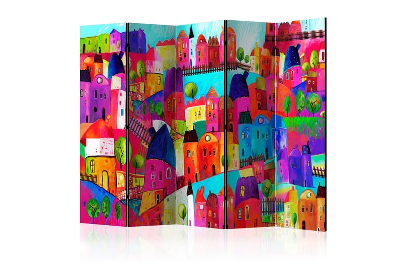 Rumdeler Rainbow-Hued Town II 225x172 cm - Artgeist sp. z o. o. - Boligtilbehør - Rumdelere - Foldeskærm