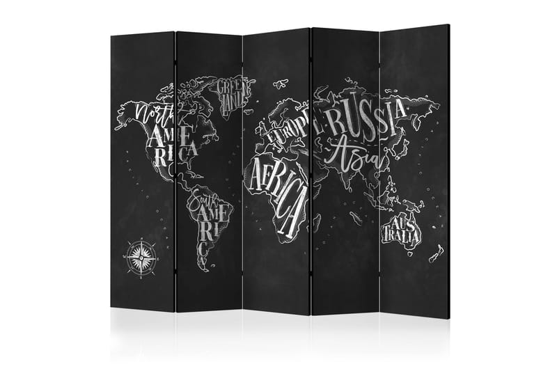 Rumdeler - Retro Continents (Black) II 225x172 - Artgeist sp. z o. o. - Boligtilbehør - Rumdelere - Foldeskærm