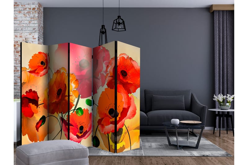 Rumdeler Velvet Poppies II 225x172 cm - Artgeist sp. z o. o. - Boligtilbehør - Rumdelere - Foldeskærm